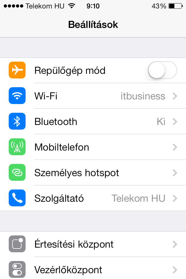 iOS 7 Beállítások