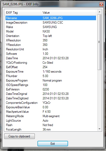 closeup exif